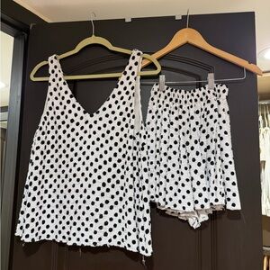 Caroline Constas White & Black Polka Dot Tank and Skirt Set